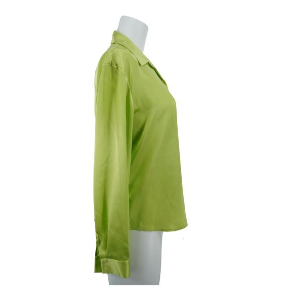 Vintage Patrick Christopher Chartreuse Green Silk Button Down Size 8 - Picture 3 of 6